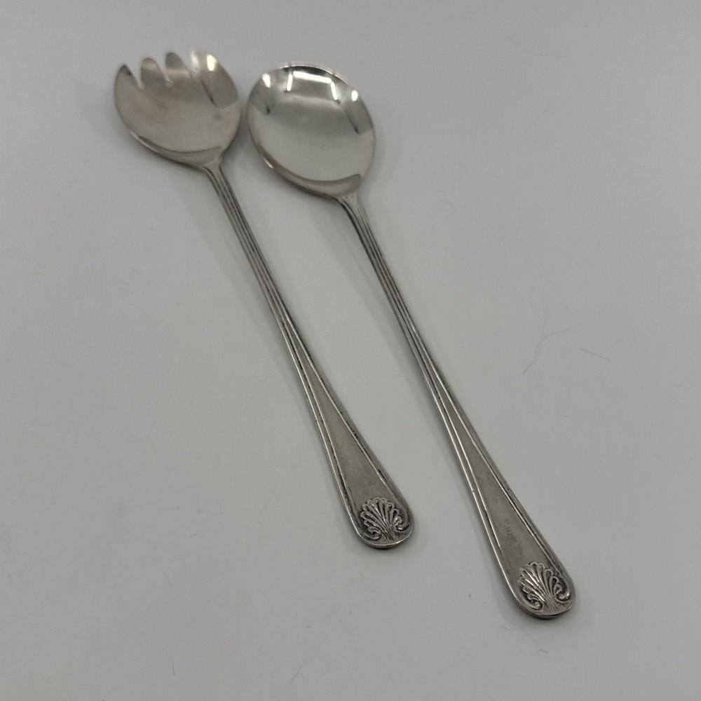 WA Sheffield England Salad‎ Servers Spoon Fork Serving Set Utensils 9.5" Long